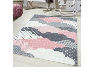 Kinderkleed met wolkenpatroon, roze, gemaakt van jute, voor de slaapkamer, gemakkelijk te onderhouden.