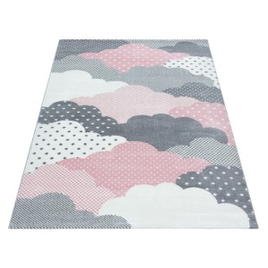Kinderkleed met wolkenpatroon, roze, gemaakt van jute, voor de slaapkamer, gemakkelijk te onderhouden.