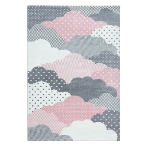 Tapis pour enfant, motif nuage, couleur rose, matière jute, pour chambre, facile d’entretien