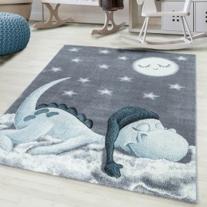 Kinderkleed met dinosauruspatroon, blauw, gemaakt van jute, voor de slaapkamer, gemakkelijk schoon te maken.