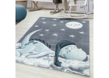 Tapis pour enfant, motif dinosaure, couleur bleu, matière jute, pour chambre, facile d’entretien