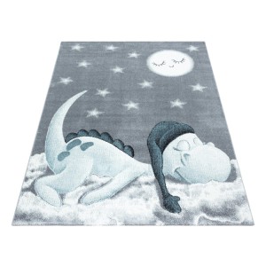 Tapis pour enfant, motif dinosaure, couleur bleu, matière jute, pour chambre, facile d’entretien
