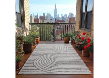 Tapis d’extérieur, couleur gris, pour salon, cuisine, résistant aux UV, design moderne, tissage plat