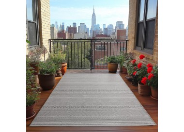 Tapis d’extérieur, couleur gris, pour salon, cuisine, résistant aux UV, tissage plat, confortable