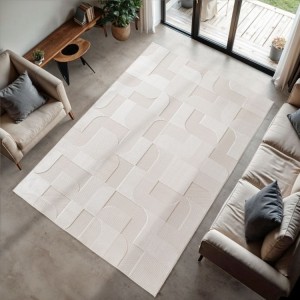 Tapis d’intérieur, style 3d, couleur crème, matière fil fibrillé, pour salon, look naturel