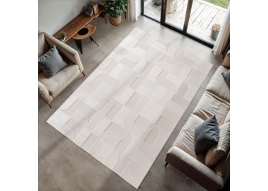 Tapis d’intérieur, style 3d, couleur crème, matière fil fibrillé, pour salon, look naturel