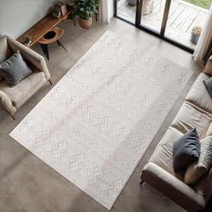Tapis d’intérieur, style 3d, couleur crème, matière fil fibrillé, pour salon, confortable, lavable