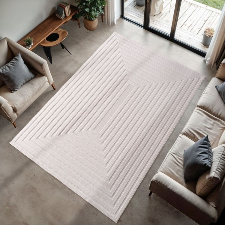 Tapis d’intérieur, style 3d, couleur crème, matière fil fibrillé, pour salon, design moderne