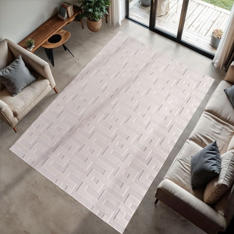 Tapis d’intérieur, style 3d, couleur crème, matière fil fibrillé, pour salon, texture douce