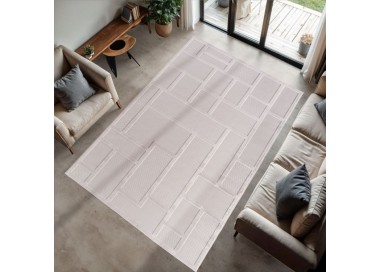 Binnenkleed, 3D-stijl, crèmekleurig, gemaakt van gefibrilleerd garen, voor de woonkamer, duurzaam en gaat lang mee.