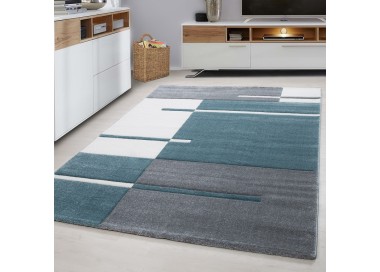 Tapis d’intérieur, motif carreaux, couleur bleu, matière jute, pour salon, design moderne, lavable