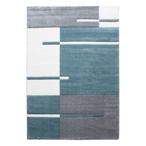 Tapis d’intérieur, motif carreaux, couleur bleu, matière jute, pour salon, design moderne, lavable