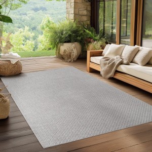 Tapis d’extérieur, couleur gris, pour salon, cuisine, résistant aux UV, look naturel, tissage plat
