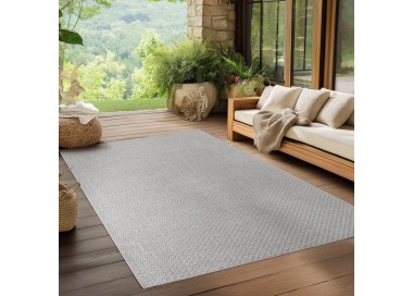 Tapis d’extérieur, couleur gris, pour salon, cuisine, résistant aux UV, look naturel, tissage plat