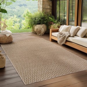 Tapis extérieur, couleur beige, pour salon, cuisine, résistant aux UV, tissage plat, design moderne