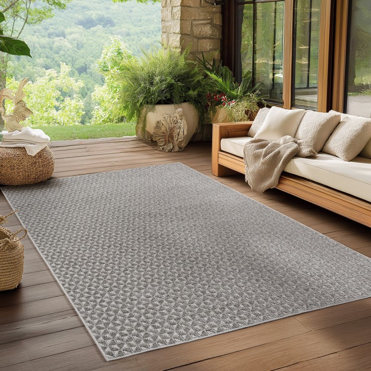 Tapis d’extérieur, couleur gris, pour salon, cuisine, résistant aux UV, lavable, antidérapant