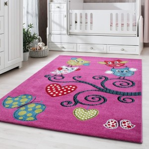 Tapis pour enfant, motif hibou, couleur violet, matière jute, pour chambre, design moderne