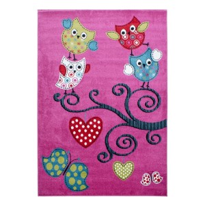 Tapis pour enfant, motif hibou, couleur violet, matière jute, pour chambre, design moderne