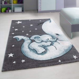 Tapis pour enfant, motif éléphant, couleur bleu, matière jute, pour chambre, tissage plat, lavable