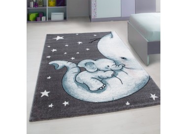Kinderkleed met olifantenpatroon, blauw, gemaakt van jute, voor de slaapkamer, plat geweven, wasbaar.