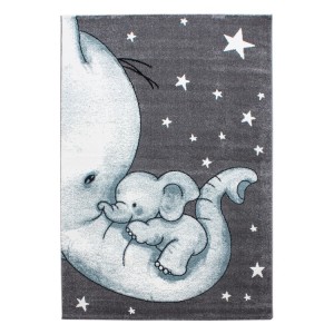 Tapis pour enfant, motif éléphant, couleur bleu, matière jute, pour chambre, tissage plat, lavable