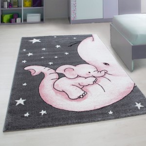 Tapis pour enfant, motif éléphant, couleur rose, matière jute, pour chambre, facile d’entretien