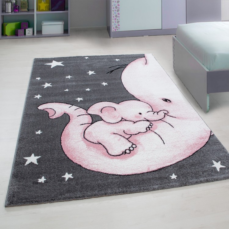 Tapis pour enfant, motif éléphant, couleur rose, matière jute, pour chambre, facile d’entretien