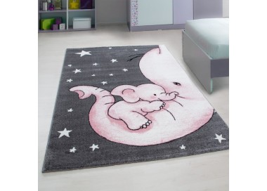 Tapis pour enfant, motif éléphant, couleur rose, matière jute, pour chambre, facile d’entretien