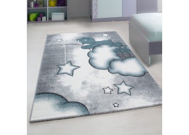Tapis pour enfant, motif ours, couleur bleu, matière jute, pour chambre, facile d’entretien
