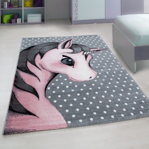 Tapis pour enfant, motif licorne, couleur rose, matière jute, pour chambre, design moderne