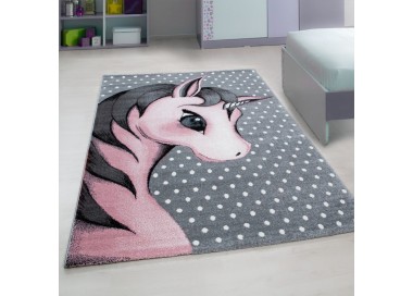 Tapis pour enfant, motif licorne, couleur rose, matière jute, pour chambre, design moderne