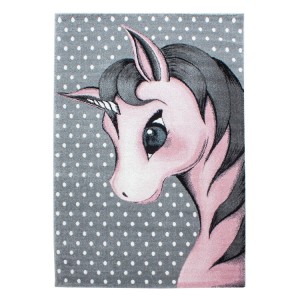 Tapis pour enfant, motif licorne, couleur rose, matière jute, pour chambre, design moderne