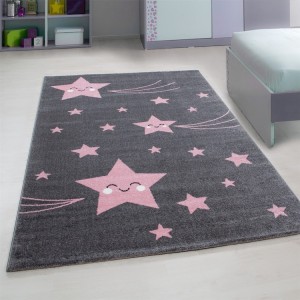 Tapis pour enfant, motif étoile, couleur rose, matière jute, pour chambre, résistant et durable