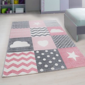 Tapis pour enfant, motif étoile, couleur rose, matière jute, pour chambre, design moderne, lavable
