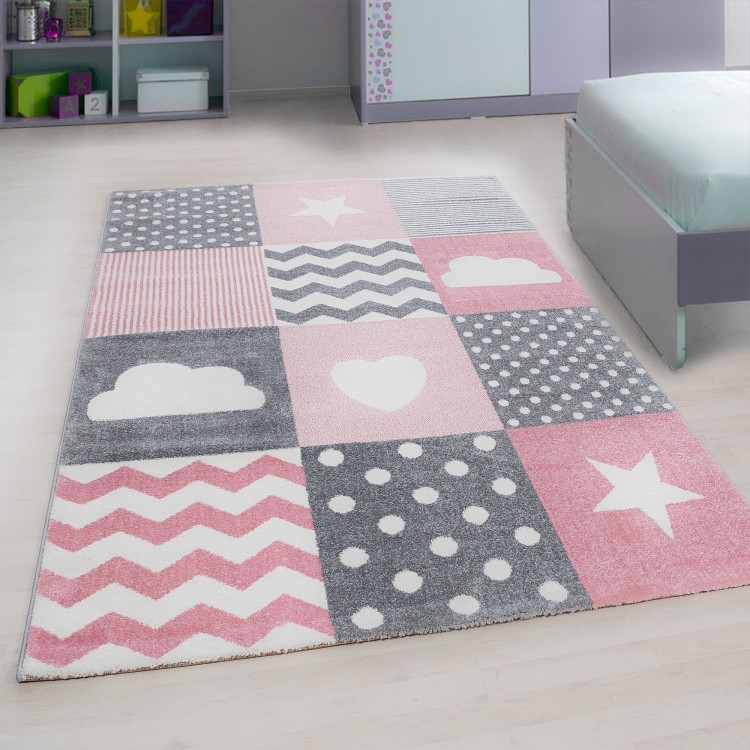 Tapis pour enfant, motif étoile, couleur rose, matière jute, pour chambre, design moderne, lavable