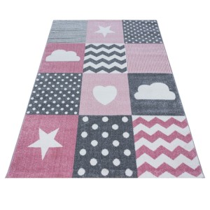 Tapis pour enfant, motif étoile, couleur rose, matière jute, pour chambre, design moderne, lavable