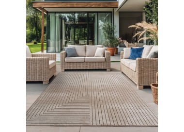 Buitenkleed, beige van kleur, voor woonkamer en slaapkamer, UV-bestendig, platgeweven, natuurlijke uitstraling.