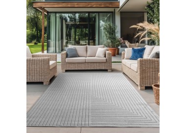 Grijs buitenkleed voor woonkamer en slaapkamer, UV-bestendig, bohemian stijl, platgeweven.