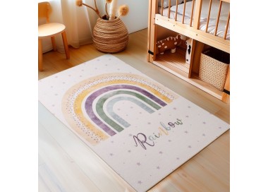 Tapis pour enfant, motif arc-en-ciel, couleur crème, matière latex, pour chambre, design moderne