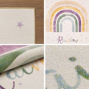 Tapis pour enfant, motif arc-en-ciel, couleur crème, matière latex, pour chambre, design moderne