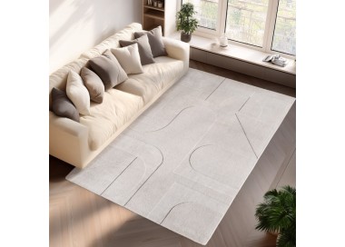 Decoratief vloerkleed, 3D-stijl, crèmekleur, voor woonkamer en slaapkamer, platgeweven, slijtvast en duurzaam.