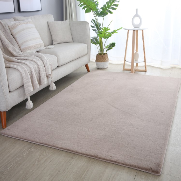 Tapis d’intérieur, couleur beige, matière coton, pour salon, confortable, lavable, look naturel