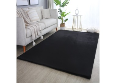 Tapis d’intérieur, couleur noir, matière coton, pour salon, design moderne, résistant et durable