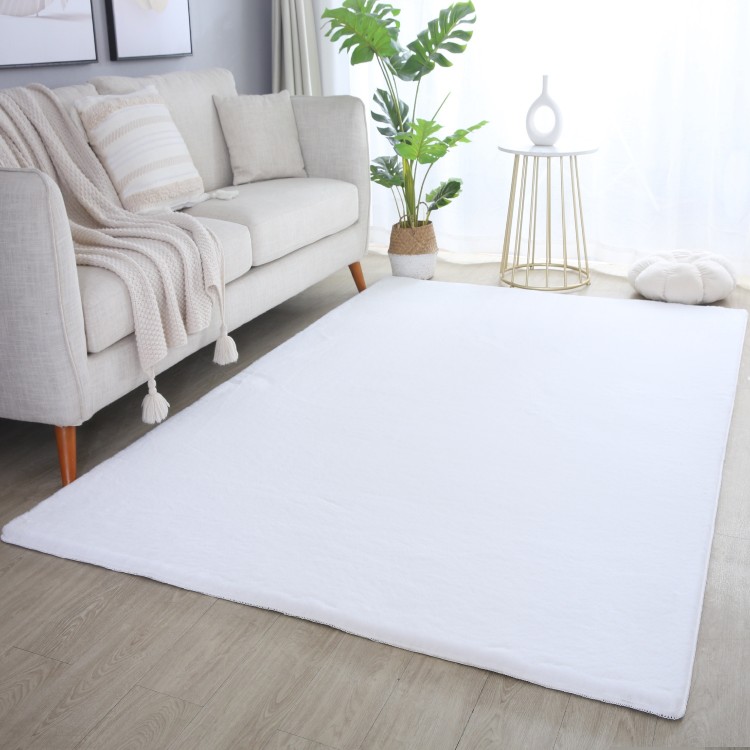 Tapis d’intérieur, couleur blanc, matière coton, pour salon, tissage plat, confortable, lavable