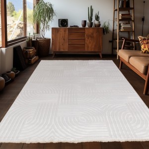 Tapis d’intérieur, motif carreaux, couleur crème, pour salon, style bohème, résistant et durable