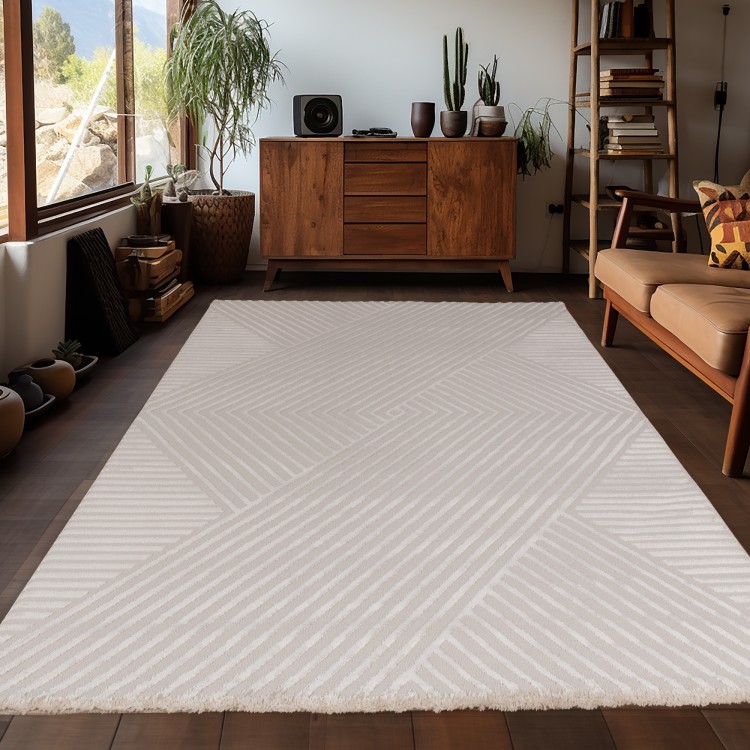 Tapis d’intérieur, motif zigzag, couleur beige, pour salon, design moderne, confortable, lavable