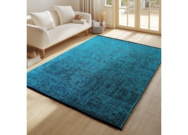 Tapis d’intérieur, motif marbré, couleur bleu, matière chenille de coton, design moderne, lavable