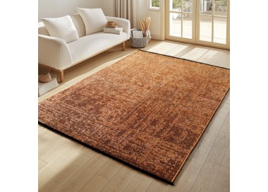 Tapis d’intérieur, motif marbré, couleur terracotta, matière chenille de coton, tissage plat