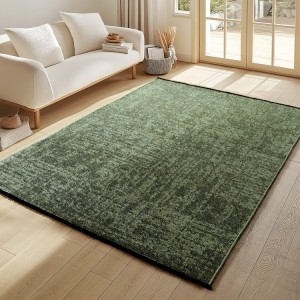 Tapis d’intérieur, motif marbré, couleur vert, matière chenille de coton, antidérapant, tissage plat