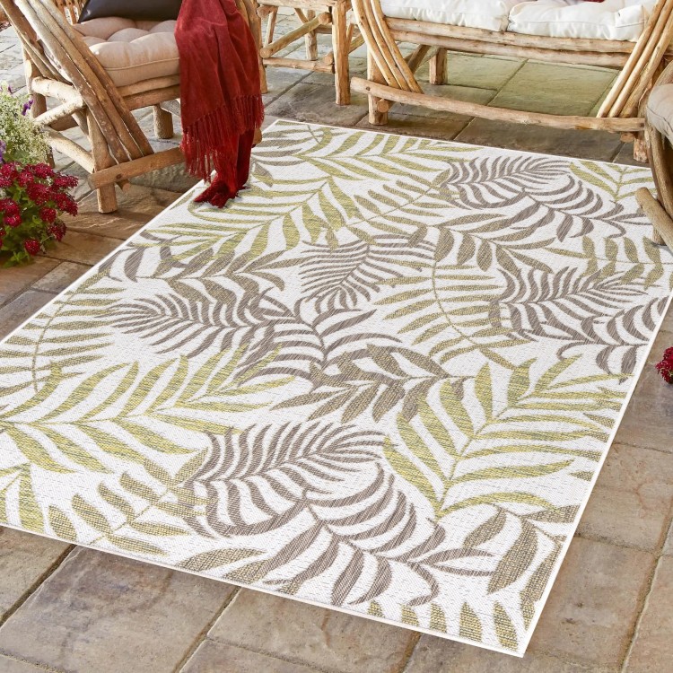 Tapis d’extérieur, motif palmier, couleur beige, matière polypropylène, pour cuisine, balcon